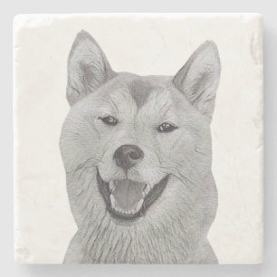 Pennteckning Shiba Inu Marmor Underlägg