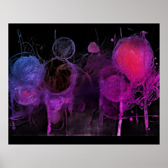 Pennustil ritning av lila + blå bubblor vägg poster (Framsidan)