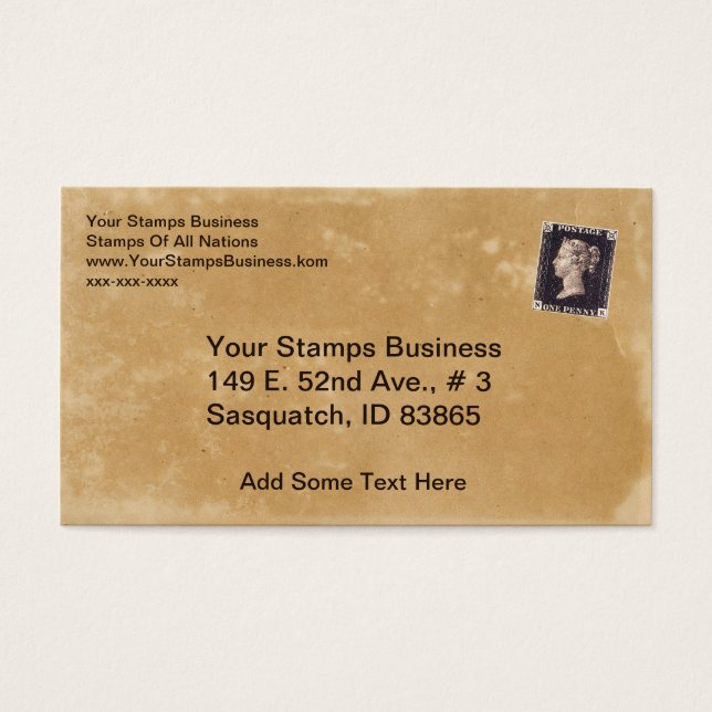 Penny Black Frimärke Dealer Visitkort (Framsidan)