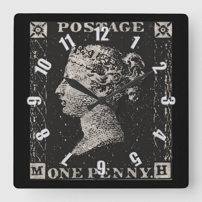 Penny Black Postage Frimärke Fyrkantig Klocka (Framsida)