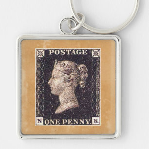 Penny Black Postage Frimärke Fyrkantig Silverfärgad Nyckelring
