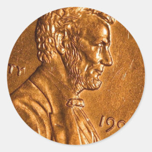 Penny Cents Copper Lincoln Runt Klistermärke