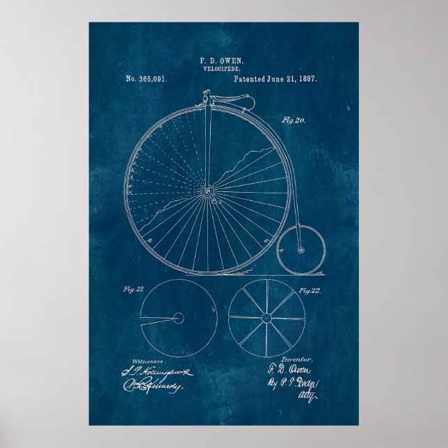 Penny Farthing Bicycle Blueprint Poster (Framsidan)