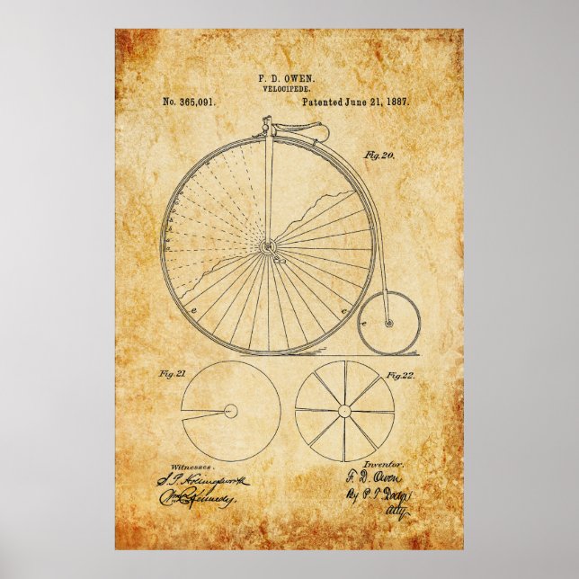 Penny Farthing Bicycle Blueprint Poster (Framsidan)