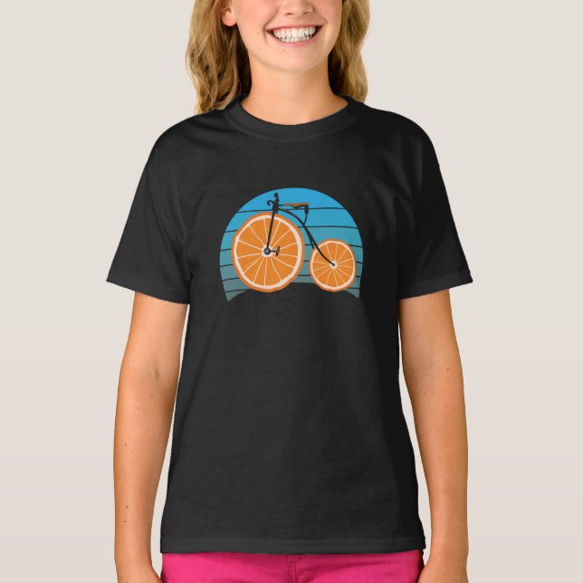 Penny Farthing Bicycle Orange Hjul T Shirt (Framsida)