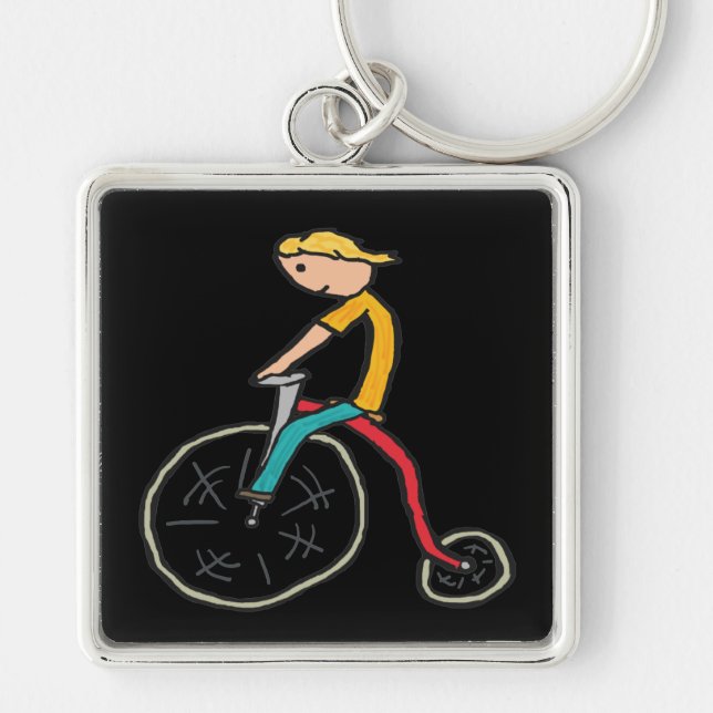 Penny Farthing Fyrkantig Silverfärgad Nyckelring (Framsidan)