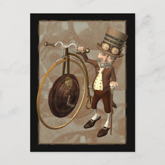 Penny Farthing Steampunk Vykort (Framsida)