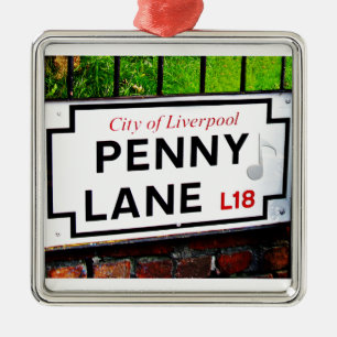 Penny Lane-skylt från staden Liverpool England Julgransprydnad Metall