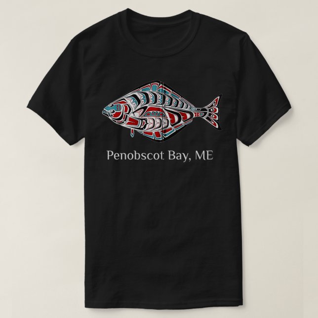 Penobscot Bay Maine Kusten Halibut Fisherman Nativ T Shirt (Design framsida)