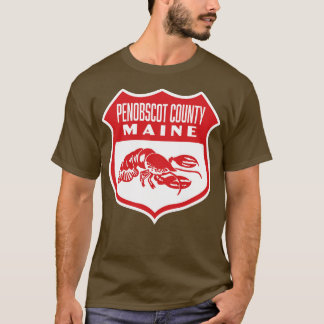 Penobscot County Maine Retro Shield Red T Shirt