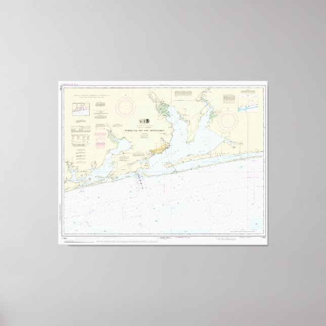 Pensacola Bay och närmar sig Nautical Chart 11382 Canvastryck (Framsida)