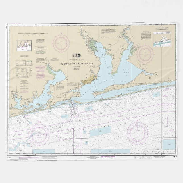 Pensacola Bay och närmar sig Nautical Chart 11382 Fleecefilt (Framsidan (Horisontell))