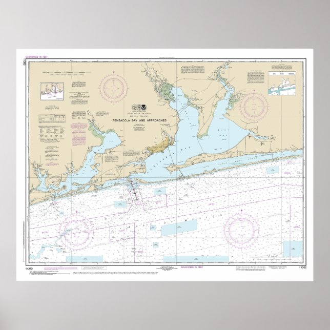 Pensacola Bay och närmar sig Nautical Chart 11382 Poster (Framsidan)
