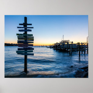 Pensacola Bay Sign Solnedgång Vid Brygga Affisch