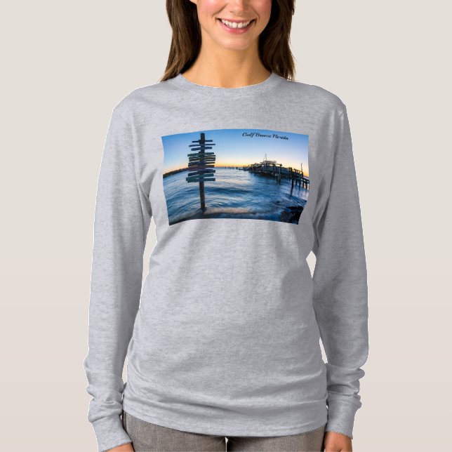 Pensacola Bay Sign Sunset Dock Långärmad Tshirt T Shirt (Framsida)