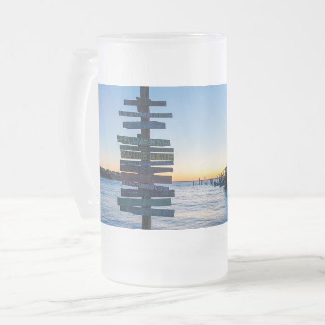 Pensacola Bay-skylt solnedgång av Dock Frosted Mug Frostat Ölglas (Framsida vänster)