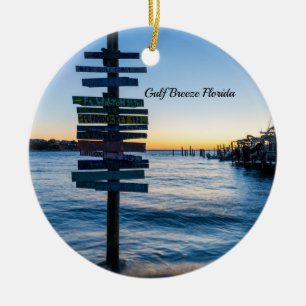 Pensacola Bay-skylt solnedsatt av Dock Circle Orna Julgransprydnad Keramik