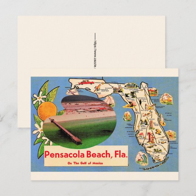 Pensacola Beach FL vykort (Fram/baksida)