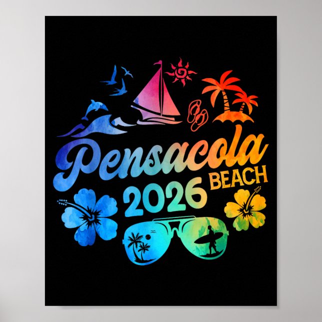 Pensacola Beach Florida 2026 Vacation Tie Dye Summ Poster (Framsidan)