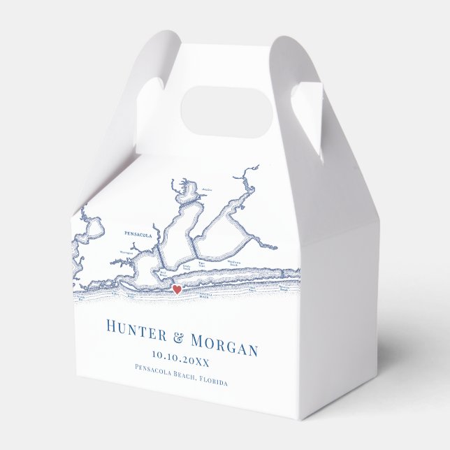 Pensacola Beach Florida Karta Elegant bröllop Presentaskar (Framsidan Sidan)