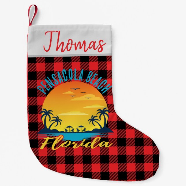Pensacola Beach Florida Retro Sunset Red Play Liten Julstrumpa (Framsidan)