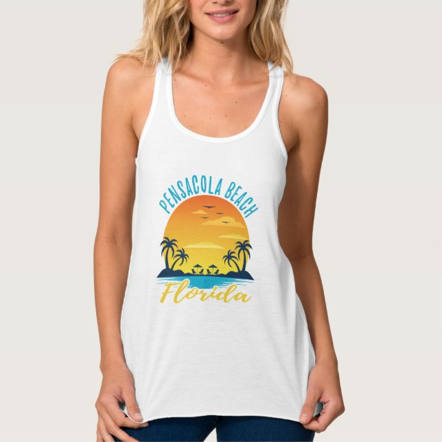 Pensacola Beach Florida Sunset Retro Vacation Linne Med Racerback (Framsida)