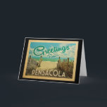 Pensacola Beach Vintage resor Kort<br><div class="desc">I Hälsning från Pensacola-vintagens vykort finns en sandstrand med vackra turkoshavet vatten och över havet,  ett blå himmel med gigantiska vita moln. I vintage resor stil.</div>