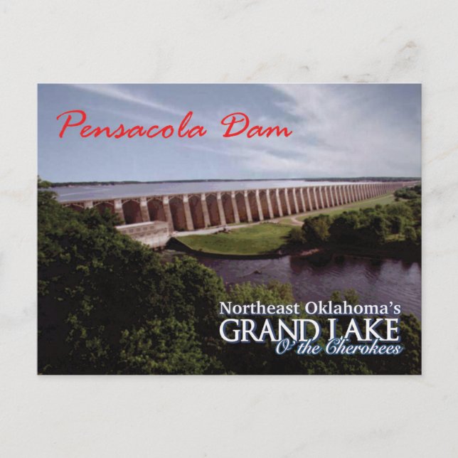 Pensacola-dammen...Grand Lake OK vykort v2 (Framsida)