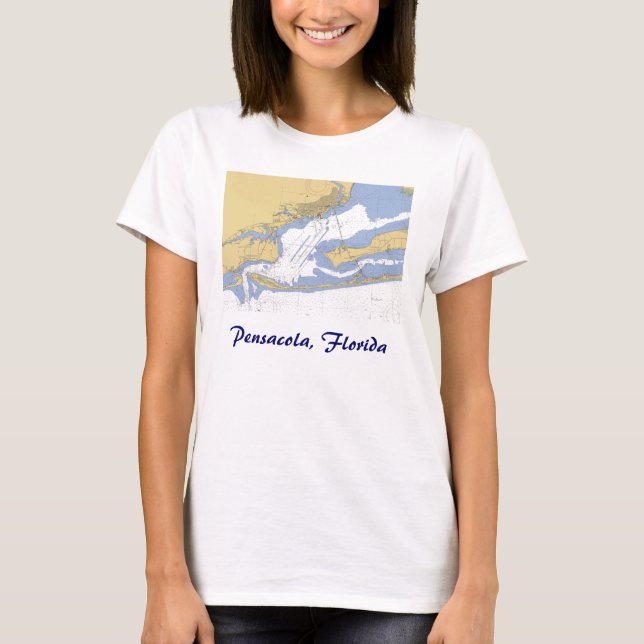 Pensacola Florida den nautiska hamnen kartlägger T-shirt (Framsida)