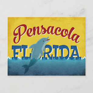 Pensacola Florida Dolphin Retro Vintage resor Vykort