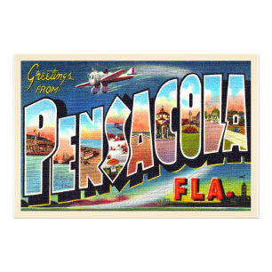 Pensacola Florida FL Vintage Large Brev Postcard Fototryck