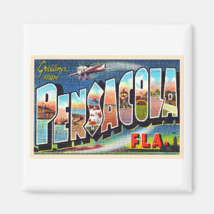 Pensacola Florida FL Vintage Large Brev Postcard Magnet