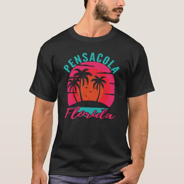 Pensacola Florida Sunset Retro Vacation T Shirt (Framsida)