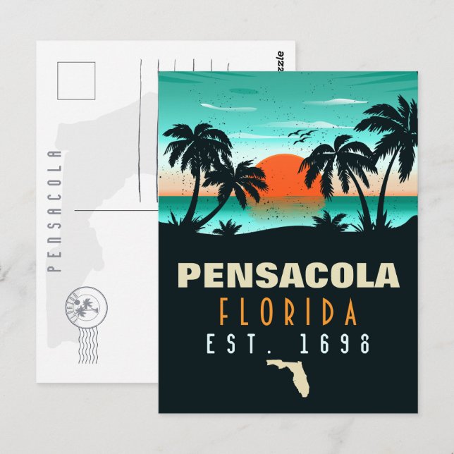 Pensacola Florida tropical Retro Sunset Souvenirs Vykort (Fram/baksida)