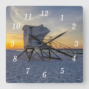 Pensacola Lifeguard Station Sunrise Wall Clock Fyrkantig Klocka