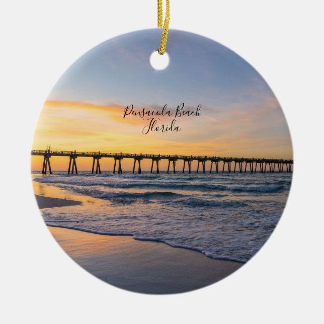 Pensacola Pier Shoreline Sunrise Circle Ornament (Framsidan)