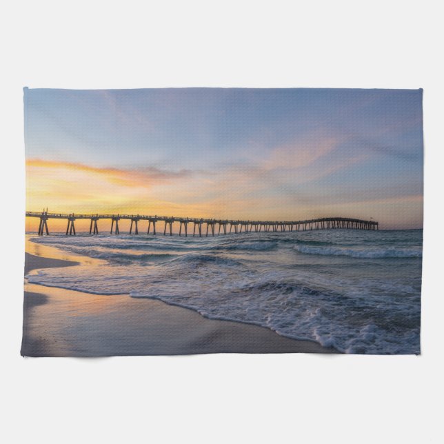 Pensacola Pier Shoreline Sunrise Kitchen Towel Kökshandduk (Horisontell)
