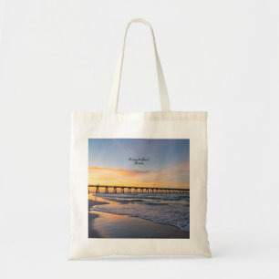Pensacola Pier Shoreline Sunrise Reusable Tote Bag Tygkasse