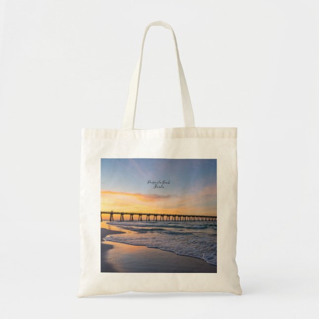 Pensacola Pier Shoreline Sunrise Reusable Tote Bag Tygkasse (Framsidan)