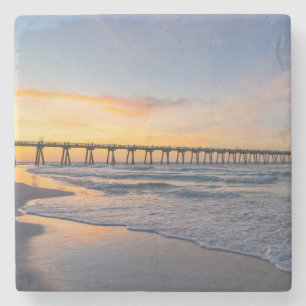 Pensacola Pier Shoreline Sunrise Stone Underlägg