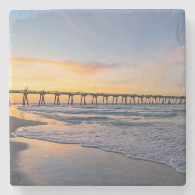 Pensacola Pier Shoreline Sunrise Stone Underlägg (Framsidan)