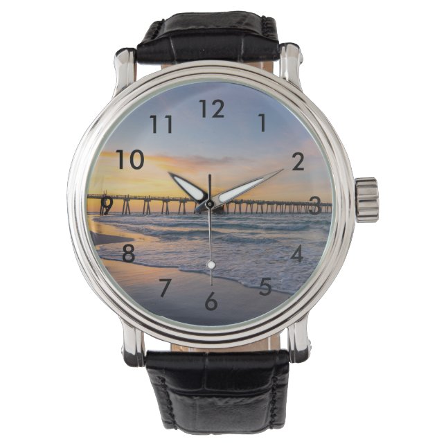 Pensacola Pier Shoreline Sunrise Wrist Watch Armbandsur (Framsida)