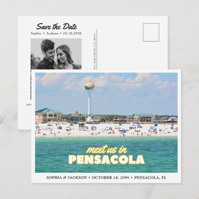 Pensacola Save the Date Retro Wedding Postcard Vykort (Fram/baksida)