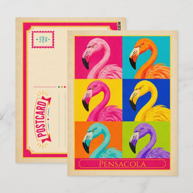 Pensacola vykort Florida Flamingo Vintage Pop (Fram/baksida)