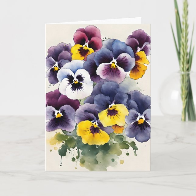 Pensé - Akvarellblommor Kort (Framsida)
