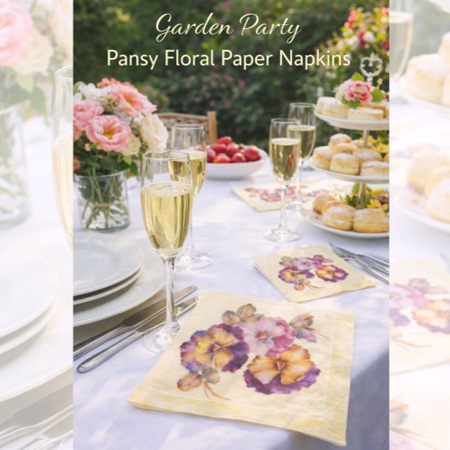 Pensé Blommig Pappersservett Trädgårdsfest Bord De (Elegant pansy floral napkins to elevate your garden party table styling)