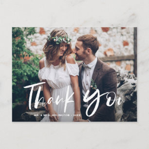Pensel Hand Lettered Photo Bröllop Tack Vykort