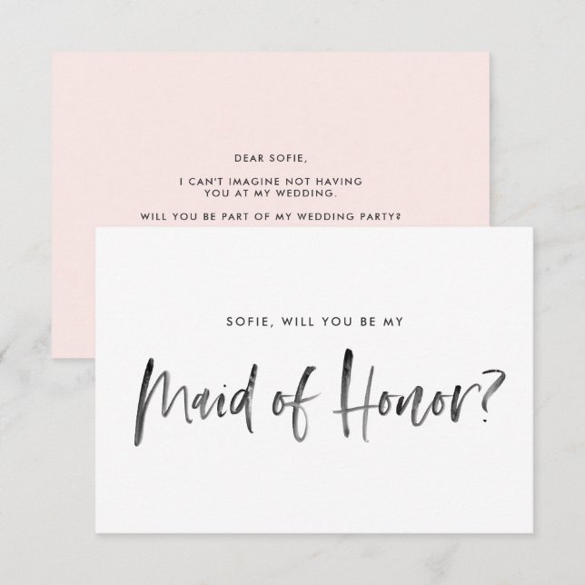 Penselbokstäver  blir du min Maid of honor Inbjudningar (Fram/baksida)