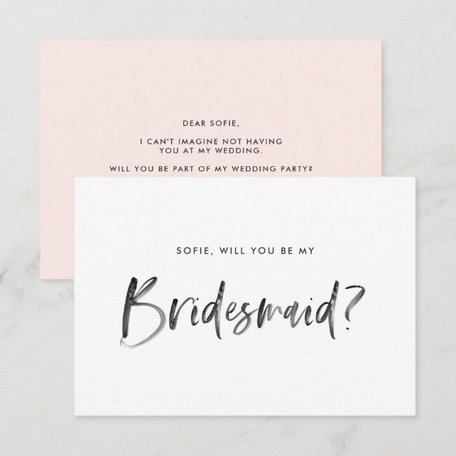 Penselbrevets  kommer du att bli min bridesmaid inbjudningar (Fram/baksida)