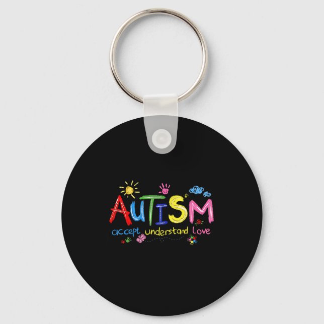 Penseldrag Autism Acceptans Förstå Kärlek Nyckelring (Framsida)